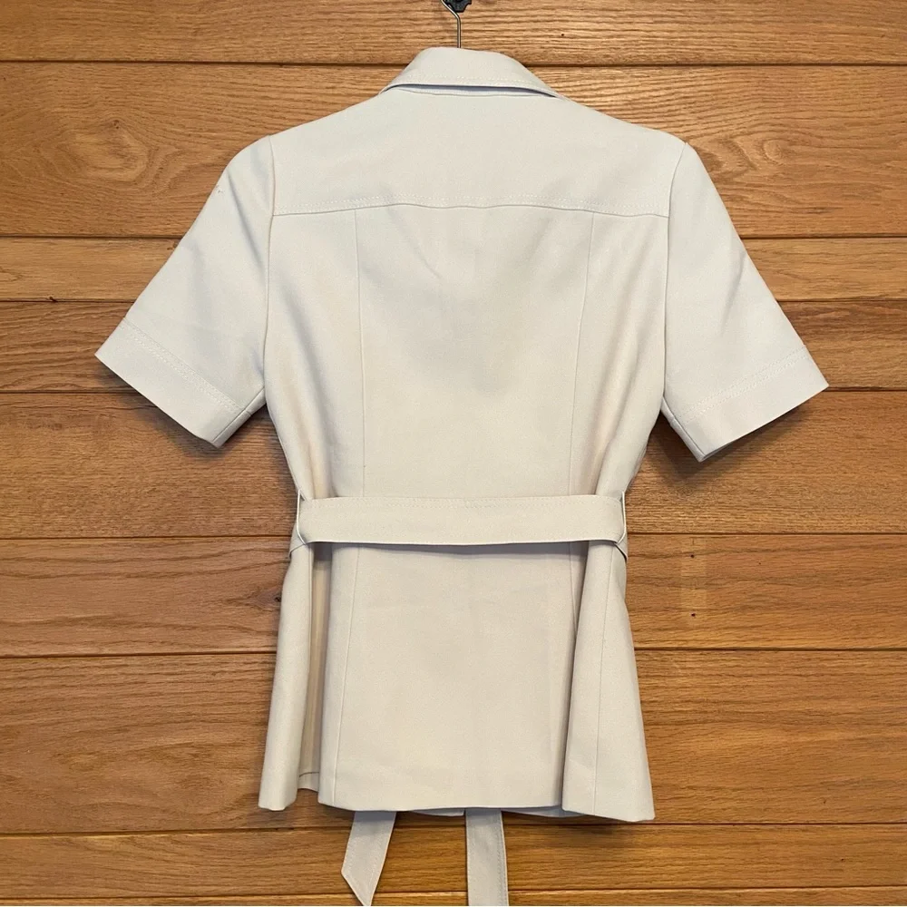 Vintage 70s Bonartt tan cream short sleeve button front belted top - Picture 5 of 7